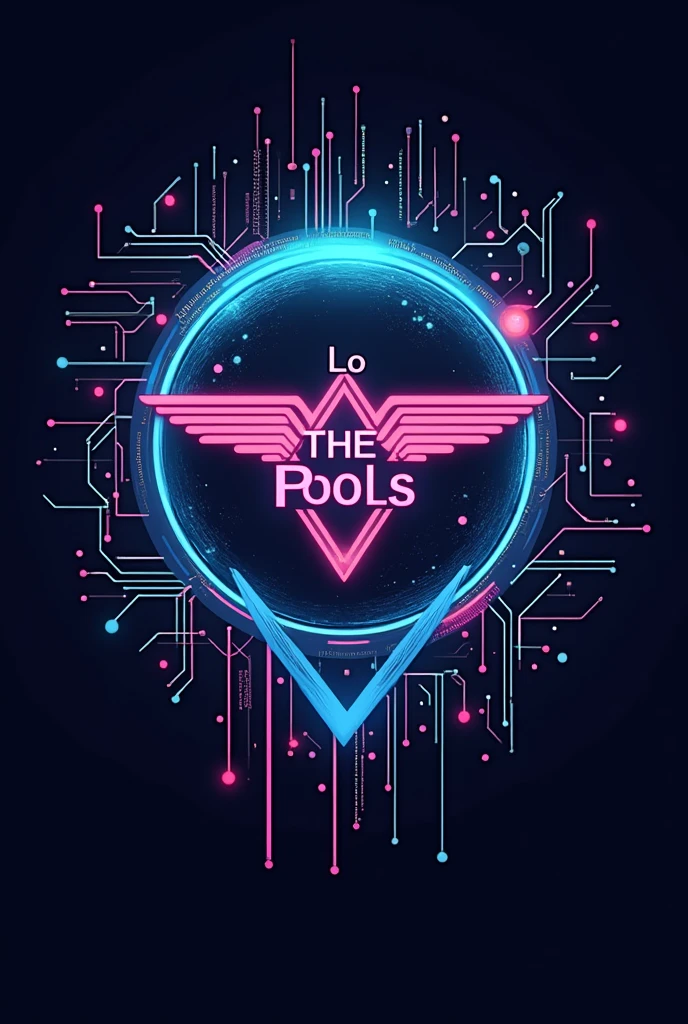 Make me a logo with an electronic theme of a group called Los "THE POOLS" with the background being electronics and billiards