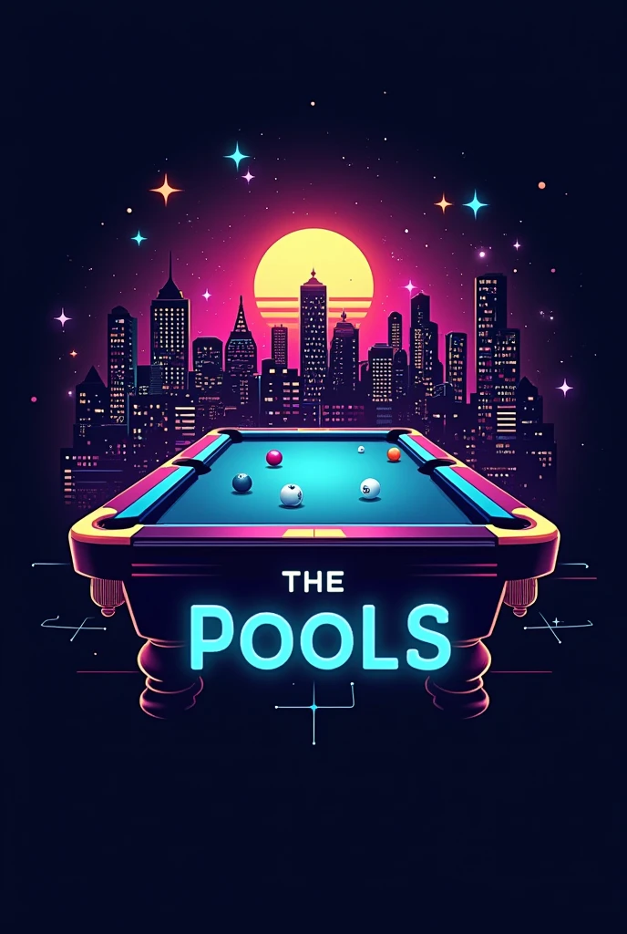 Make me a logo with an electronic theme of a group called Los "THE POOLS" with the background being electronics and billiards