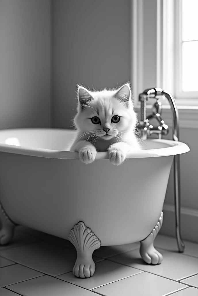 black and white 2D picture of a cat in a bathtub