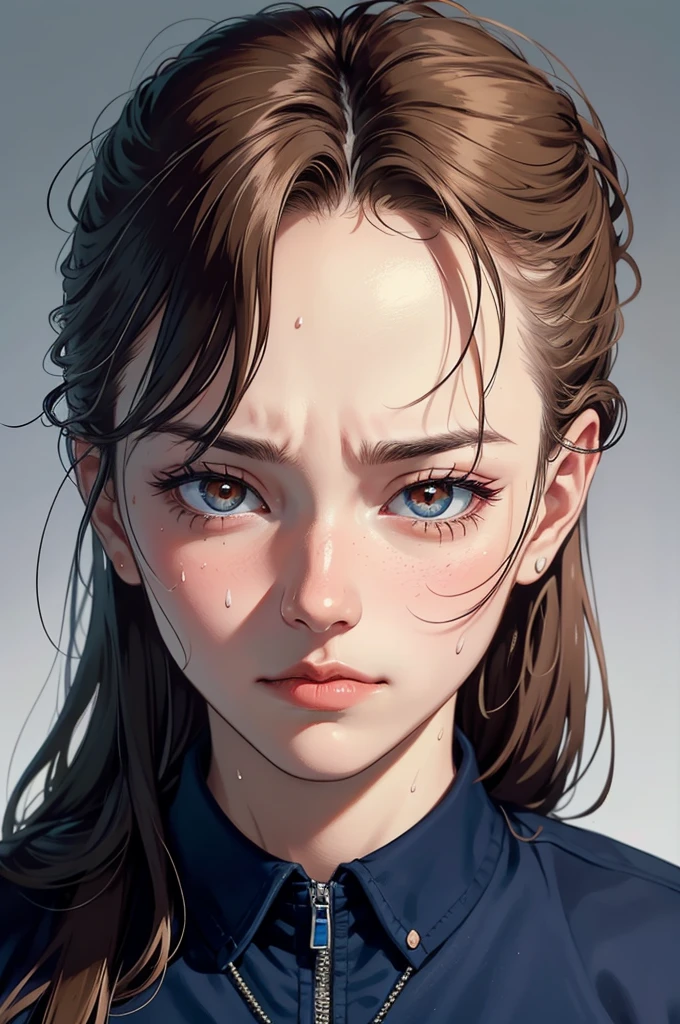 ((best quality)), ((masterpiece)), (detailed), red-eyed man, puffy eye bags, sweaty head, holding blue crystal