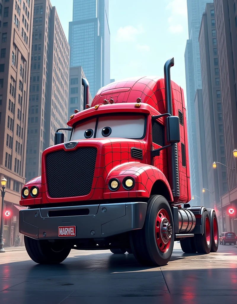 An truck that looks like Spiderman