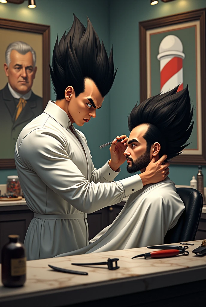 Vegeta character being a barber