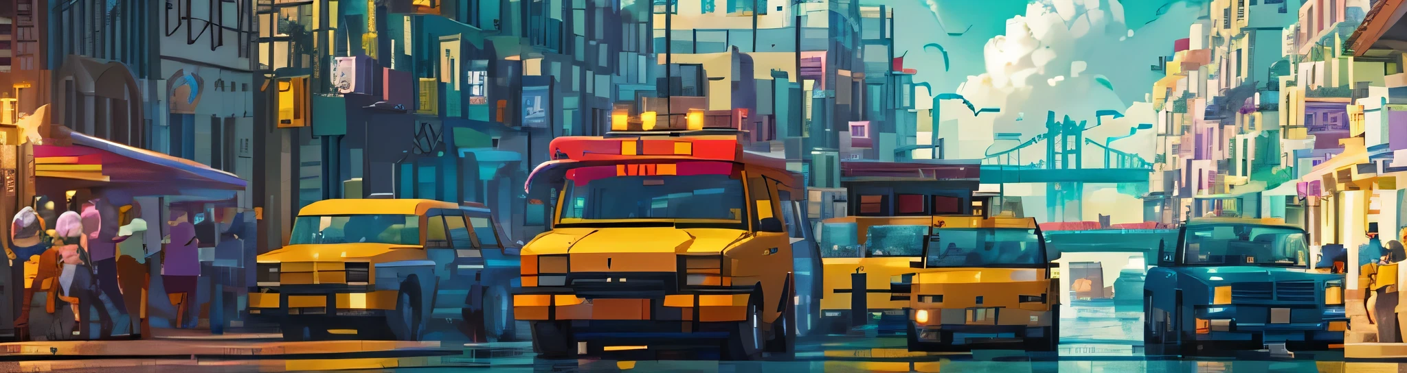 beat em up game scenario, the style of the king of fighters, based on a real place in Brazil called Boa Viajem beach, side view, daytime scenery strong sun, clouds in the sky, with no one on the street, beach sidewalk (high qualiy,4K,8k,high resolution:1.2) 2D pixel art graphics, Scenario of the day,Vibrant,Afternoon,Pixel art style,pixel art stars,line art detail,strong contrast,retro color palette,Sharp lines,highly detailed buildings,tall skyscrapers,glowing windows,cores Vibrants,lively atmosphere,Rolling Clouds,steep cliff,rocky texture,cascading waterfalls,lush vegetation,Rio Sereno,bridges that connect the city,Full streets,pedestrians and busy cars,unique architecture,impressive skyline, energy,pacífico mas Vibrant