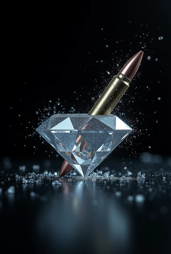 Diamond with a bullet going diagonally through it and piercing the diamond