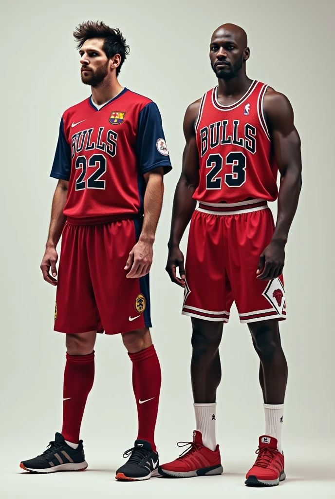 Messi and Michael Jordan with their uniforms
