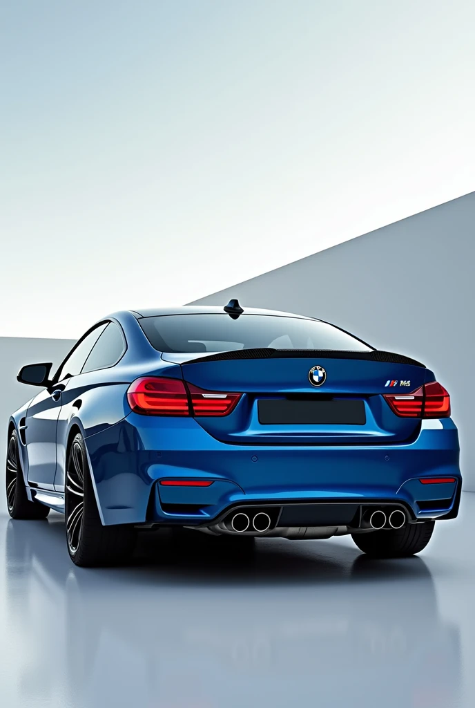 Show the back part of a blue bmw m4 competition coupe