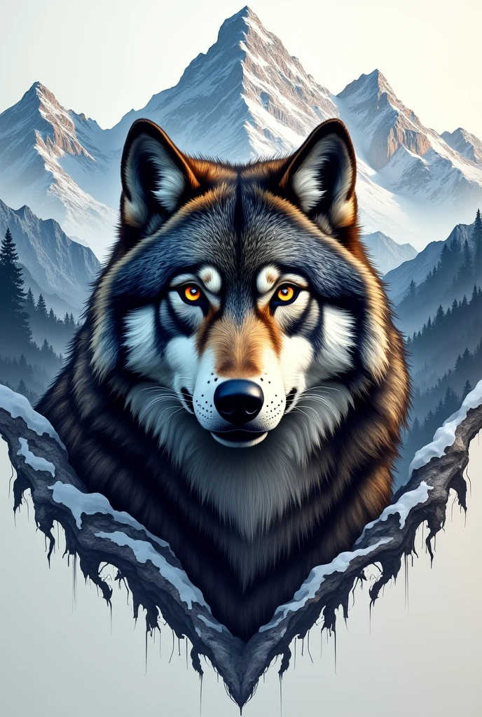 Wolf head with mountain in background for laser engraving