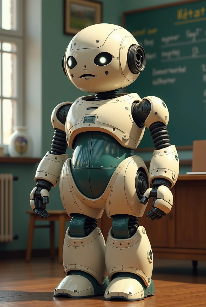Beautiful fat robot-teacher