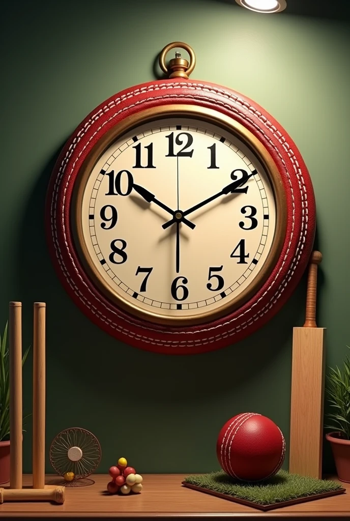 A clock which is for cricket lovers to hang in wall