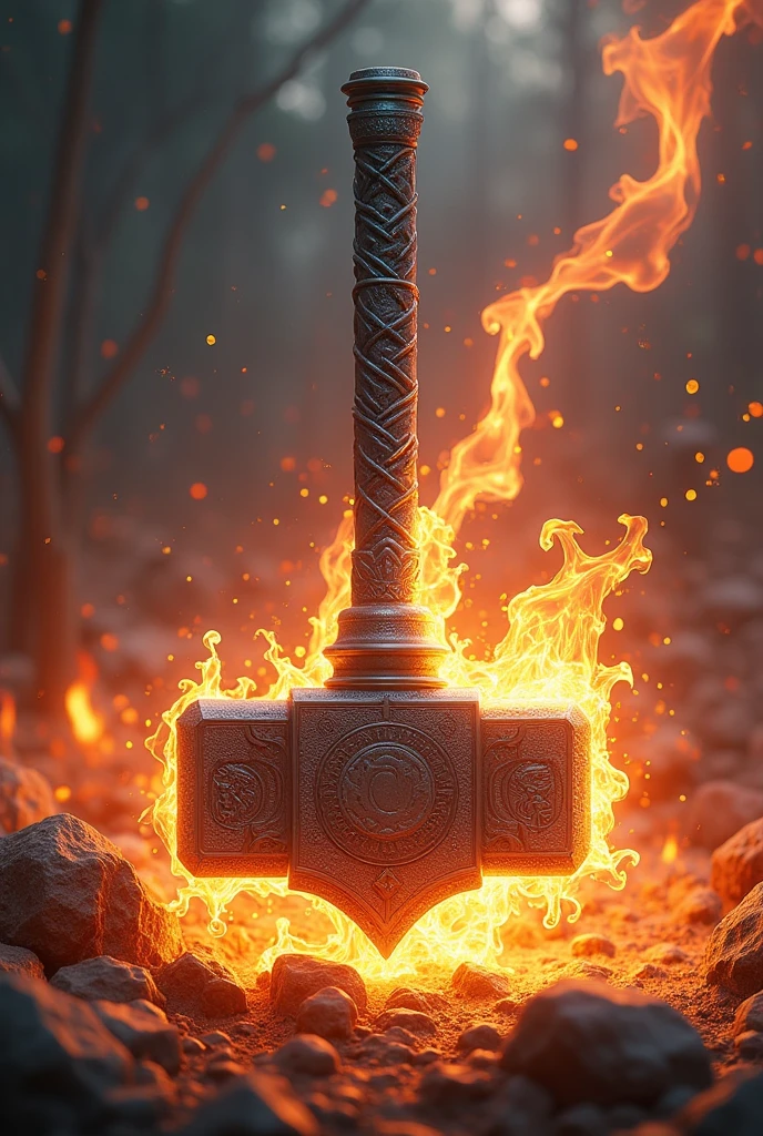 Thor hammer with fire