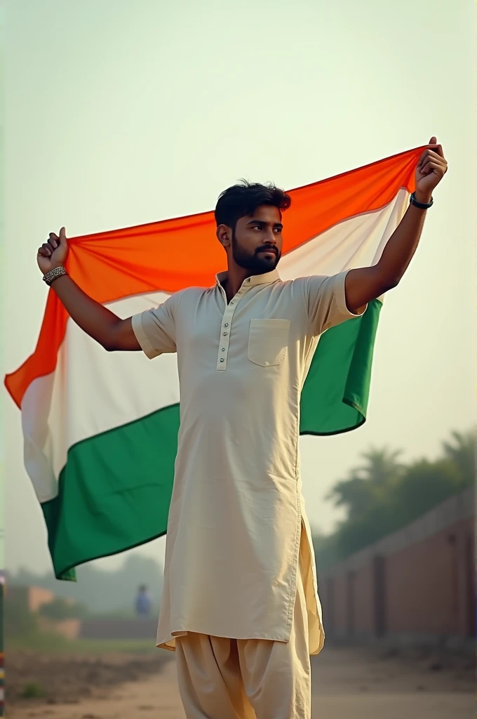 A 22 year old Indian boy keep hand Indian flag