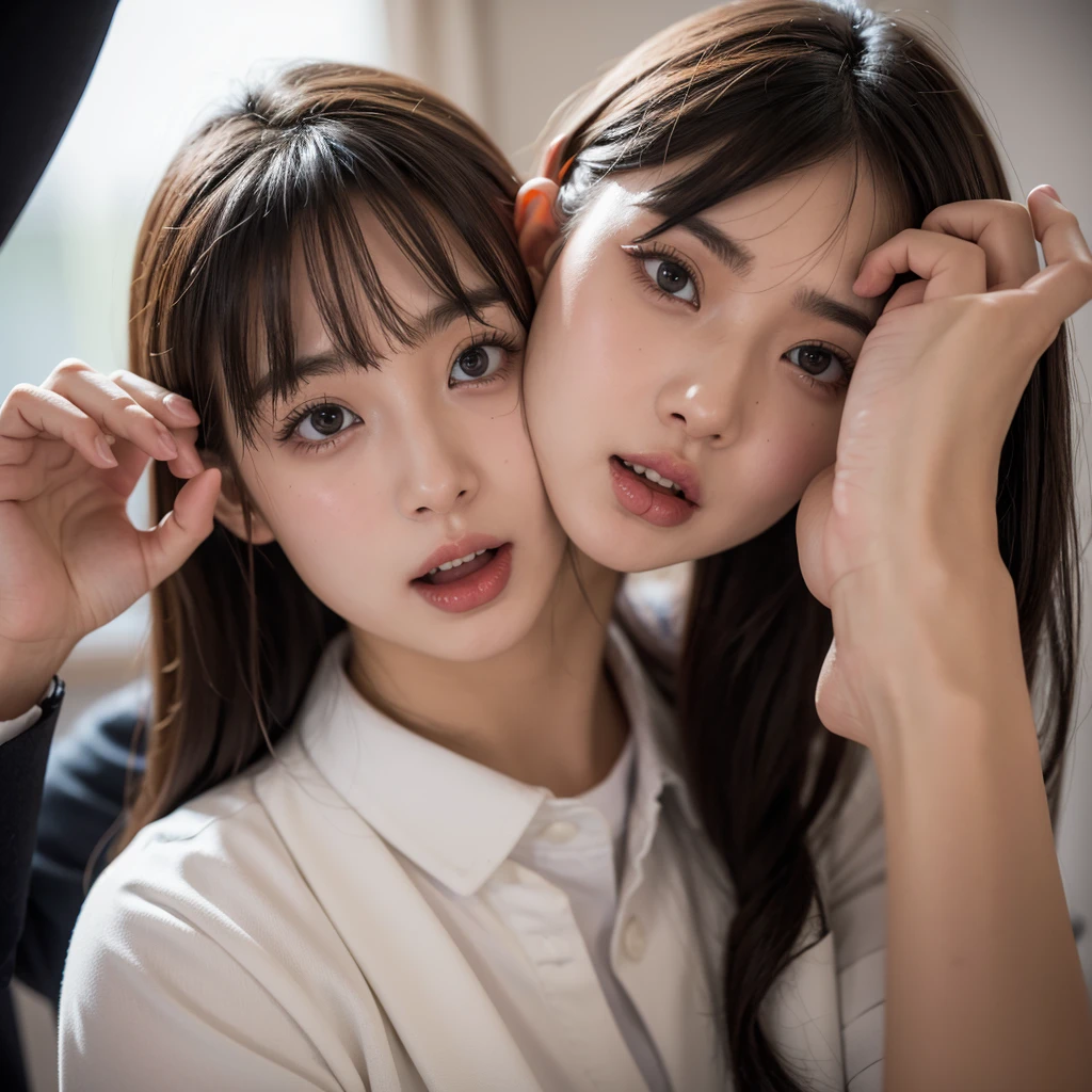 NSFW:1.4, Group of schoolgirls infected with a virus that extremely increases libido、Approaching viewers with a dark sex appeal that does not seem to be teenagers in order to infect them、top-quality、masutepiece、All women:2, Japanese, (Naked early teen girl in uniform jacket {and skirts:0.5})、During a lesson in the classroom、A cute face that is a little sober、Mass sweat、Face uplifted、Random breasts、half-open eyes、Fiercely lustful expression, Breasts feel sexually hot、Rubbing the breasts of a nearby girl、grabbing her own breasts、Watch your audience enthusiastically:1.2, Ask viewers to kiss you、Detailed{faces, skins, Eyes, nase, Bocchi}, Composition with depth