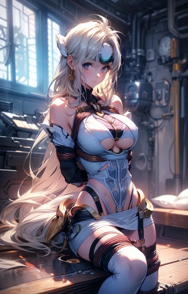 (masterpiece:1.2, Highest quality), (Realistic, photoRealistic:1.4), Beautiful illustrations, (Natural Side Lighting, Cinema Lighting), Looking at the audience, Upper Body, (Front view), 1 girl, Perfect Face, Symmetrical cute face, Glowing Skin, Baby Face, Long eyelashes, (Large Breasts), (Wide Hips),Beautiful Hair, Beautiful Face, Beautiful and beautiful eyes, Beautiful body, Beautiful breasts, Beautiful thighs, Beautiful legs, Beautiful fingers,(Beautiful views),(Cute Smile:1.2, Superior),Knee socks,Layered skirt,(Clothing Belt:1.5),((Sexy Bondage Cosplay:1.5)),Bikini Tops