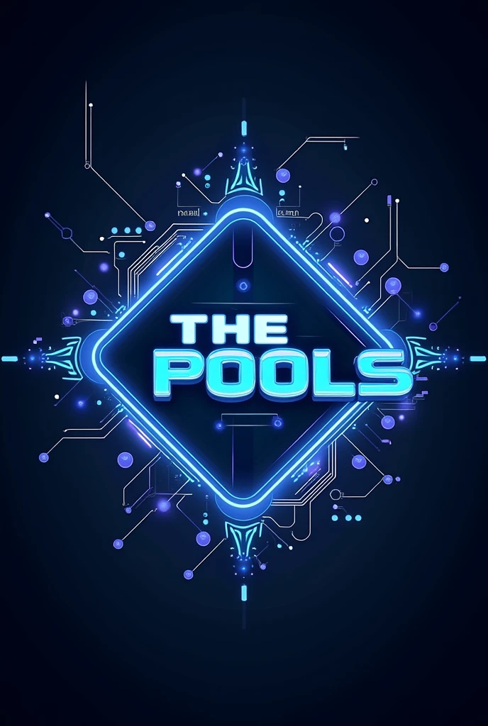 Make me a logo with an electronic theme of a group called Los "THE POOLS" with the background being electronics and billiards but in blue