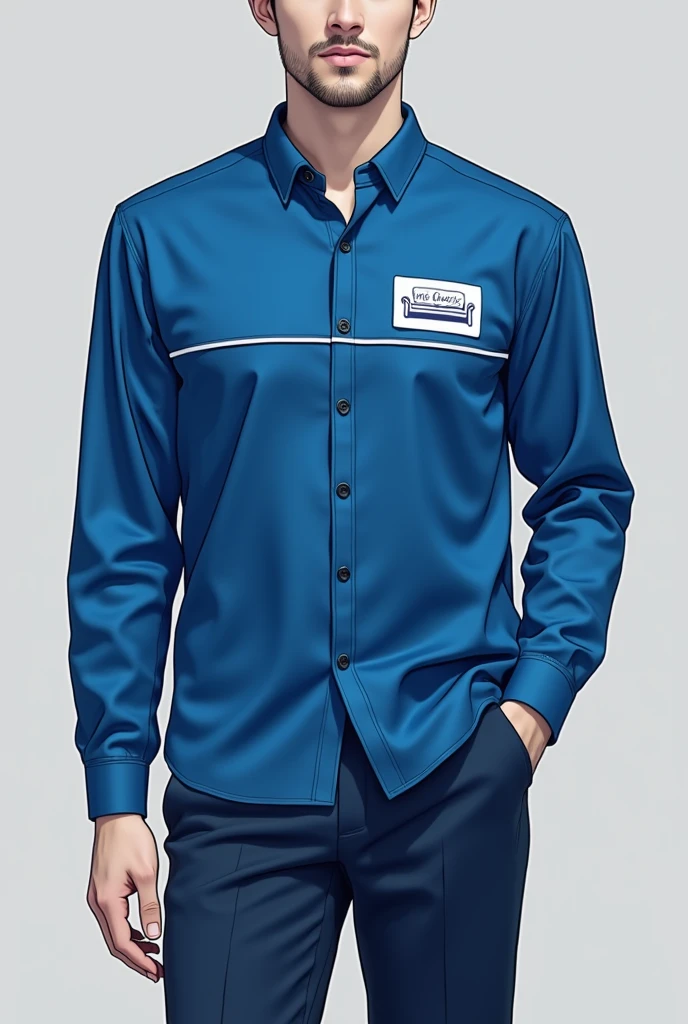 Men's uniform of a company with a sofa logo, uniform color blue and white predominant color blue