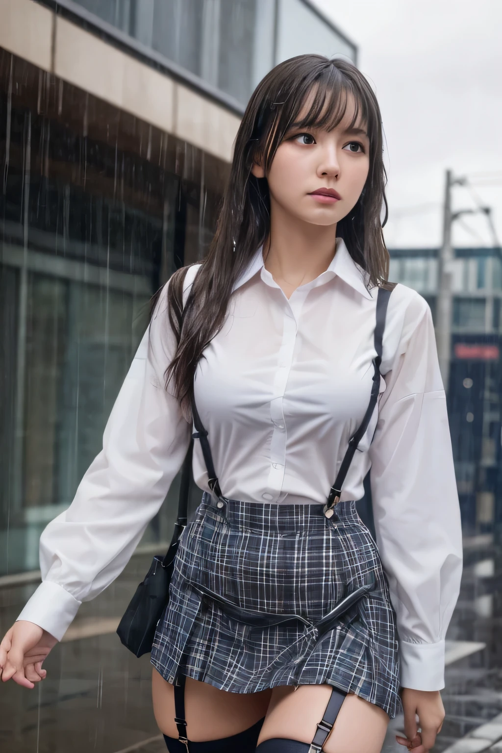 1 female, , high quality, masterpiece, Ultra-high resolution, Cinema Lighting, 1 female, , high quality, masterpiece, Ultra-high resolution, , Cinema Lighting, suspenders Moderate breasts Small face Looking up Sweat Thin belt buzzer 脇Sweat garter belt Belt on pants holster Hands behind your back Looking up Anxious face Knee-high Knee socks Knee-highソックス garter ふとももにgarter belt Checkered mini skirt Panty shot Skirt gap Armament holster holster Hands behind your back Anxious expression Anxious face, legs apart Armament Leg Holster holster See-through clothing heavy rain Rain-soaked dress shirt,Moderate breasts ガーターbelt suspenders Garter on the thigh Checkered mini skirt Looking up Pause belt Armpit sweat Hands behind back Raise your hands heavy rain See-through Getting wet in the rain
