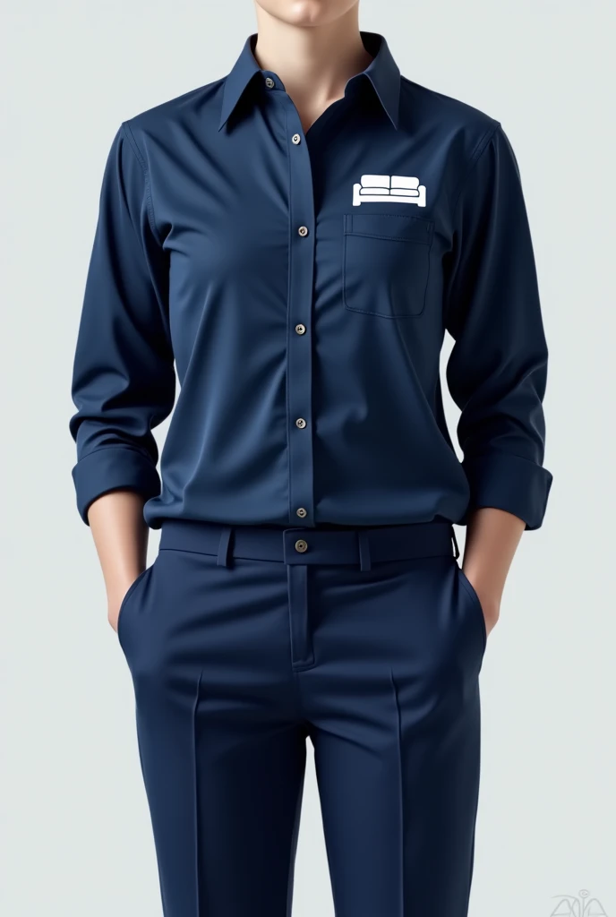 Men&#39;s uniform of a company with a sofa logo, uniform color blue and white predominant color blue without button 

