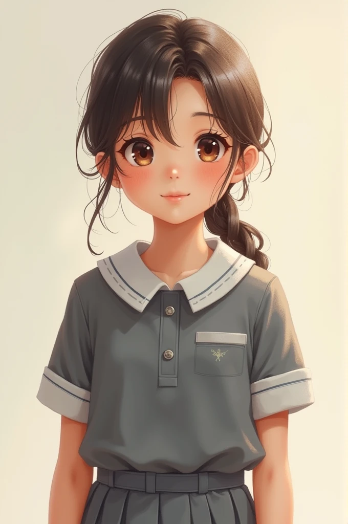 A 10 yrs cute girl in grey coloured school dress