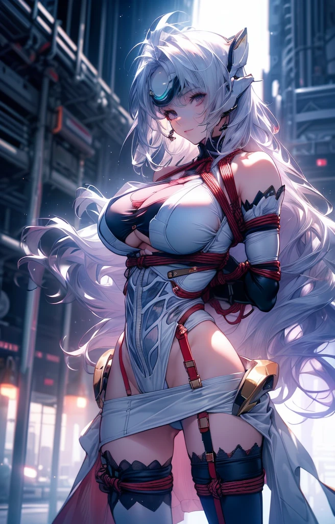 (masterpiece:1.2, Highest quality), (Realistic, photoRealistic:1.4), Beautiful illustrations, (Natural Side Lighting, Cinema Lighting), Looking at the audience, Upper Body, (Front view), 1 girl, Perfect Face, Symmetrical cute face, Glowing Skin, Baby Face, Long eyelashes, (Large Breasts), (Wide Hips),Beautiful Hair, Beautiful Face, Beautiful and beautiful eyes, Beautiful body, Beautiful breasts, Beautiful thighs, Beautiful legs, Beautiful fingers,(Beautiful views),(Cute Smile:1.2, Superior),Knee socks,Layered skirt,(Clothing Belt:1.5),((Sexy Bondage Cosplay:1.5)),Bikini Tops