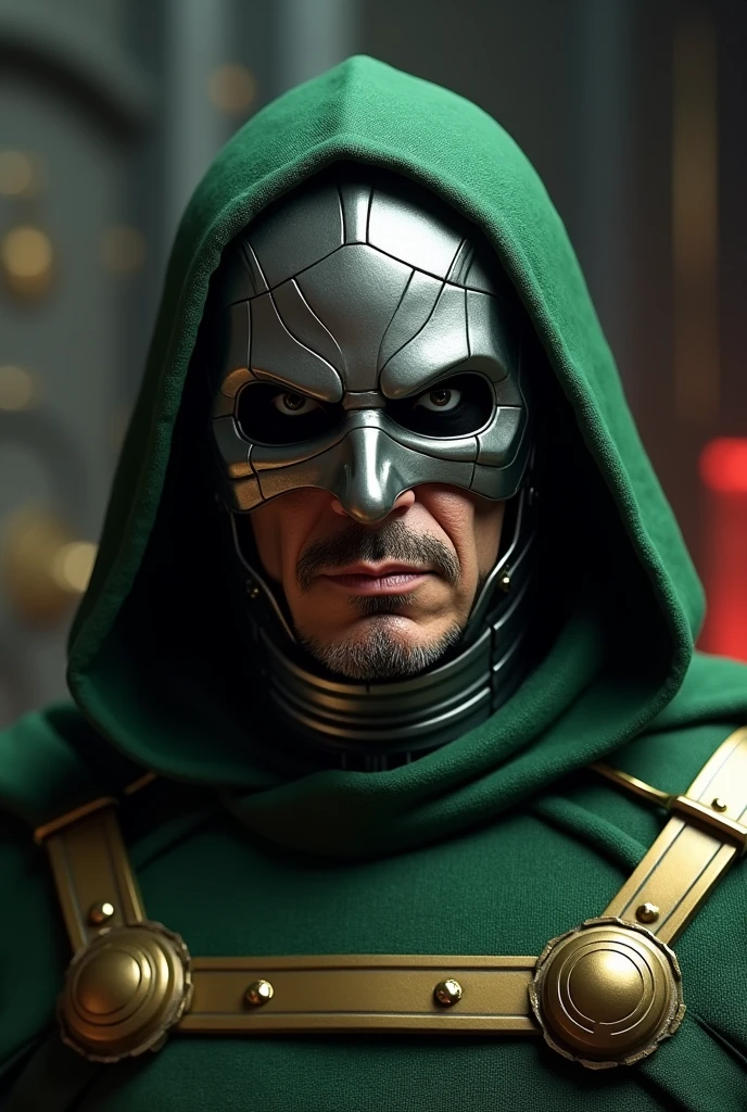 Create a realistic image of Robert Downey Jr as dr.doom
