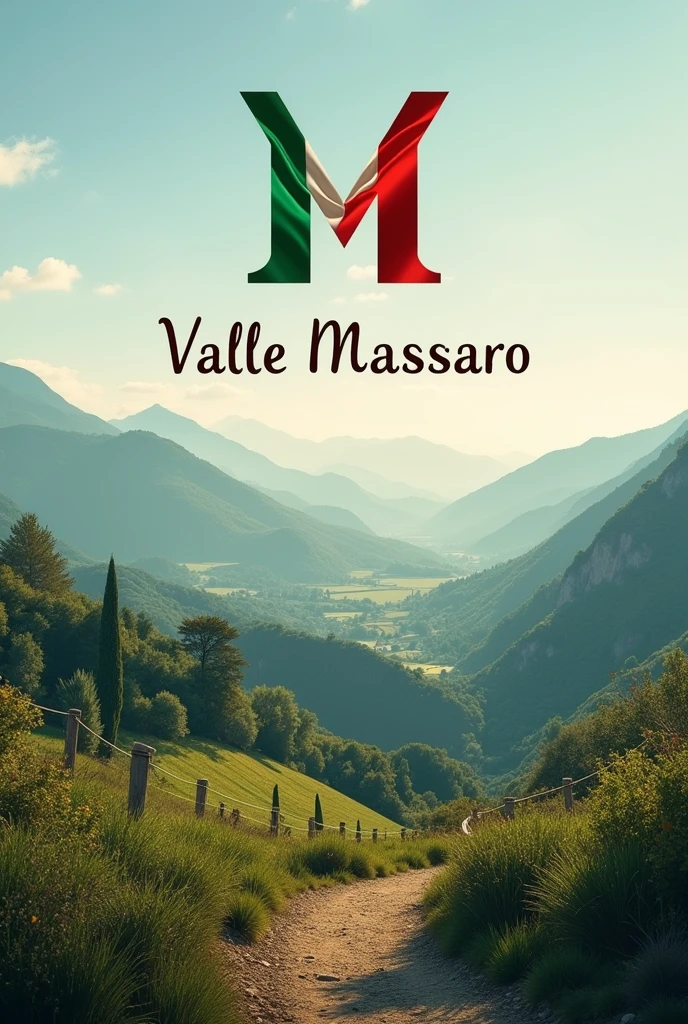 A logo with colors of the Italian flag, with a photo of Italy as the backdrop, and in front, the stylized letters V and M, and below them, The phrase "Valle Massaro"
