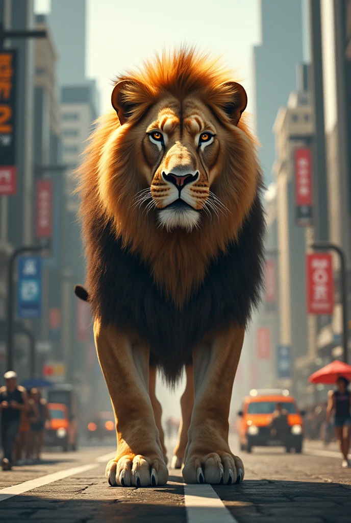 A big lion in city