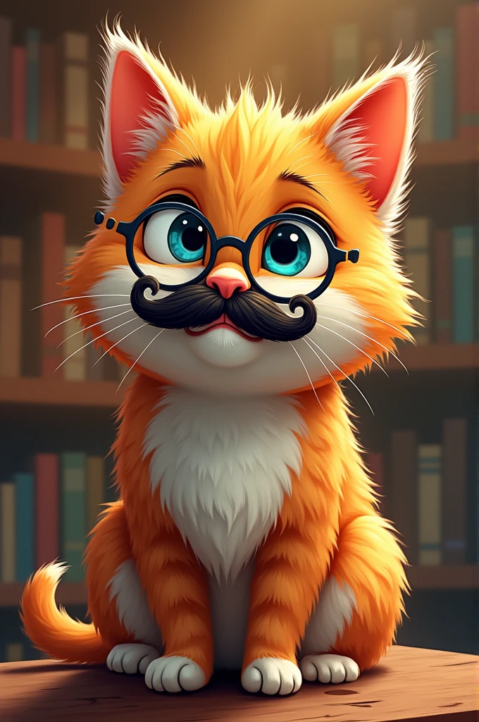animated cat, with mustache, sonrriente, with monocle