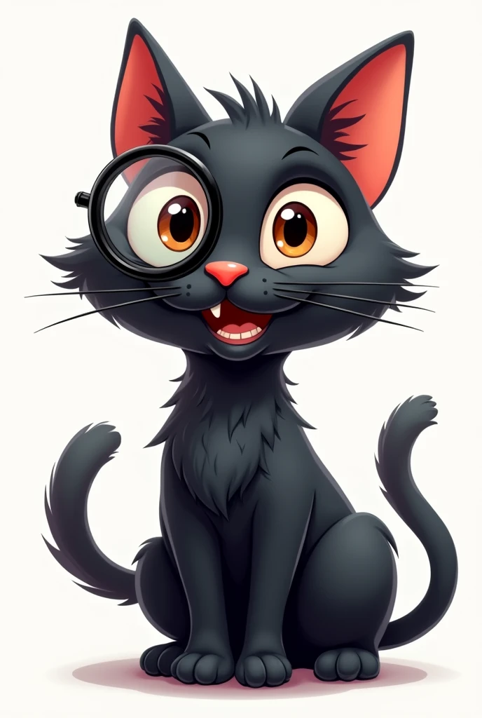 animated black cat , with mustache, sonrriente, with monocle in company logo