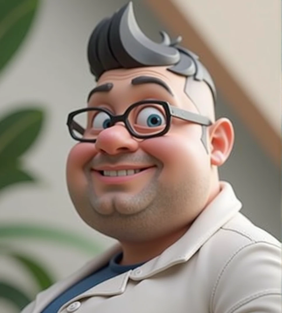 Cartoon character of a man wearing black glasses and a blue shirt, um personagem animado, Caractere estilizado, animation style rendering, 3D estilizado, Arnold Maya render, 3 d render stylized, toon render keyshot, Personagem 3D, Personagem 3D, 3d rendering stylized, 3 d character render, personagem de desenho animado, Personagem de close up, Pose de personagem, (Estilo Pixar) (master part:1.2) (Bokeh) (best quality) (pele detalhada) (textura detalhada) (8k) (argila) (Cinematic lighting) (foco nítido，Senta e vaza a parte superior do corpo