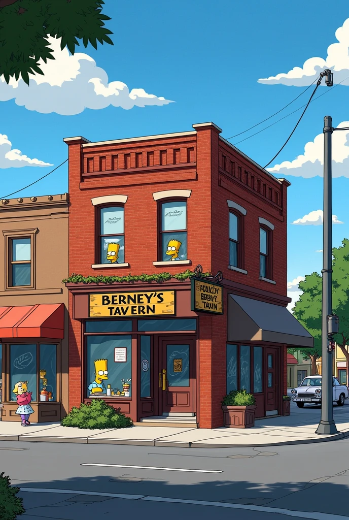 Give me a picture of Berney's Tavern outside the Simpsons