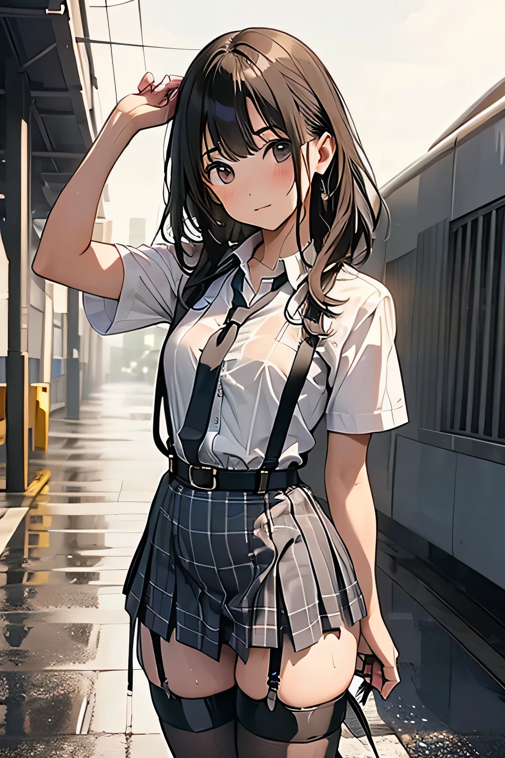 1 female, , high quality, masterpiece, Ultra-high resolution, Cinema Lighting, 1 female, , high quality, masterpiece, Ultra-high resolution, , Cinema Lighting, suspenders Moderate breasts Small face Looking up Sweat Thin belt buzzer 脇Sweat garter belt Belt on pants holster Hands behind your back Looking up Anxious face Knee-high Knee socks Knee-highソックス garter ふとももにgarter belt Checkered mini skirt Panty shot Skirt gap Armament holster holster Hands behind your back Anxious expression Anxious face, legs apart Armament Leg Holster holster See-through clothing heavy rain Rain-soaked dress shirt,Moderate breasts ガーターbelt suspenders Garter on the thigh Checkered mini skirt Looking up Pause belt Armpit sweat Hands behind back Raise your hands heavy rain See-through Getting wet in the rain