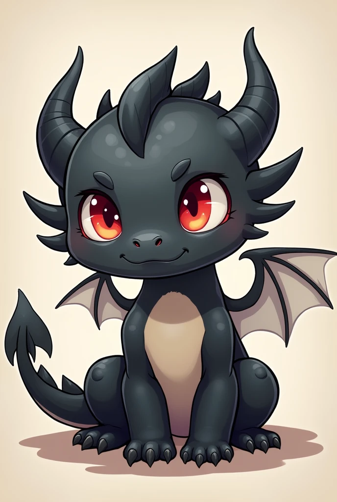 cartoon、The main picture shows a young black dragon(Quadrupeds、Muscular limbs、Detailed description、Beautiful red eyes)、White feather wings