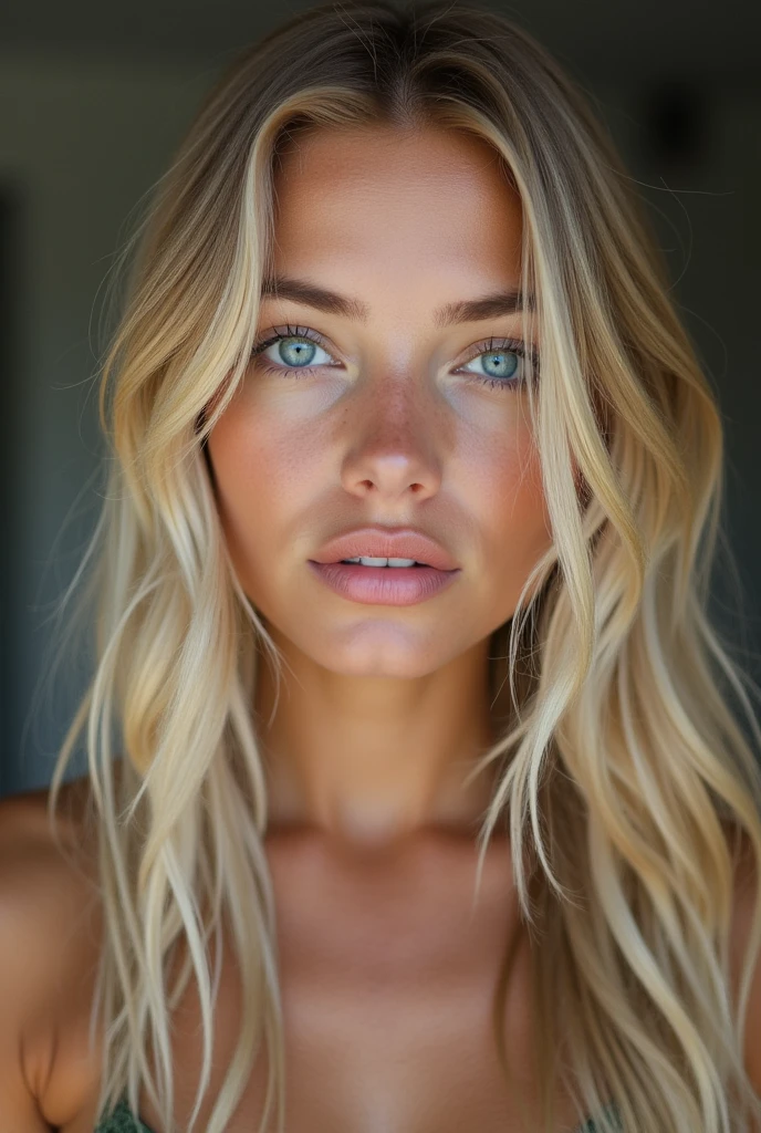 Tall blonde girl with blue eyes