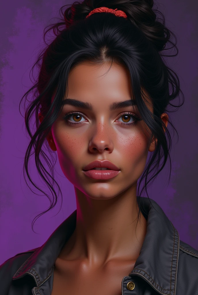Portrait d'une fille, Jeune femme de 38 ans bresiliene, Généreuse, Autodidacte, chaleureuse, une Fabuleuse personne Hypersensible, Métropolitaine. (Noir violine). Une fille portant les traits de sa mère, une remarquable valkyrie dotée d'une immense sagesse ( Sigrun ). Une fille portant les traits de son père, un brun autoritaire et flegmatique.