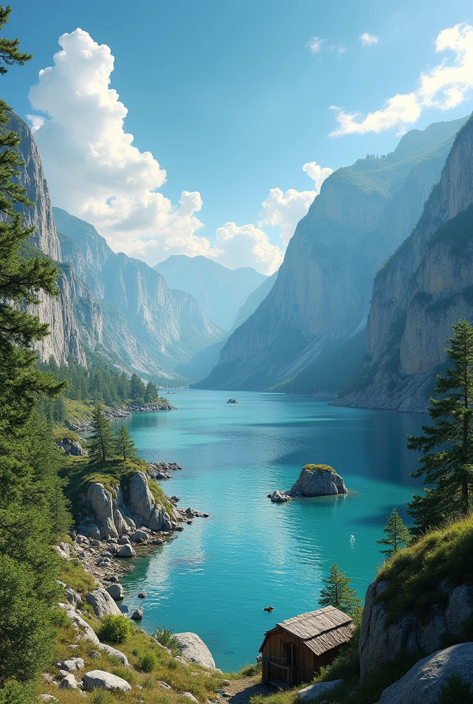 Create an image where, in normal orientation, a landscape is shown, and by rotating this image 180 degrees,  a second different landscape is shown