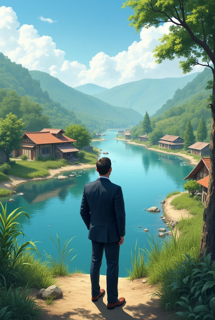 Once, a very wealthy businessman visited a small village. His goal was to establish a large factory in that village. He reached a spot where a river lay in front of him, and across the river was the village.