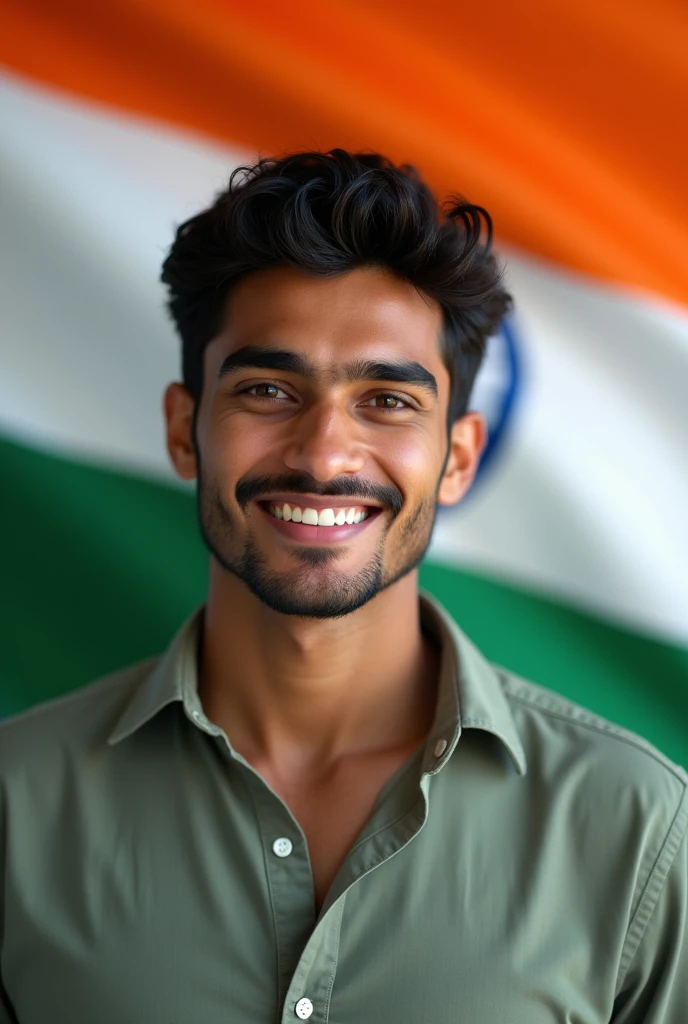 A 20 years old Indian boy Indian flag background