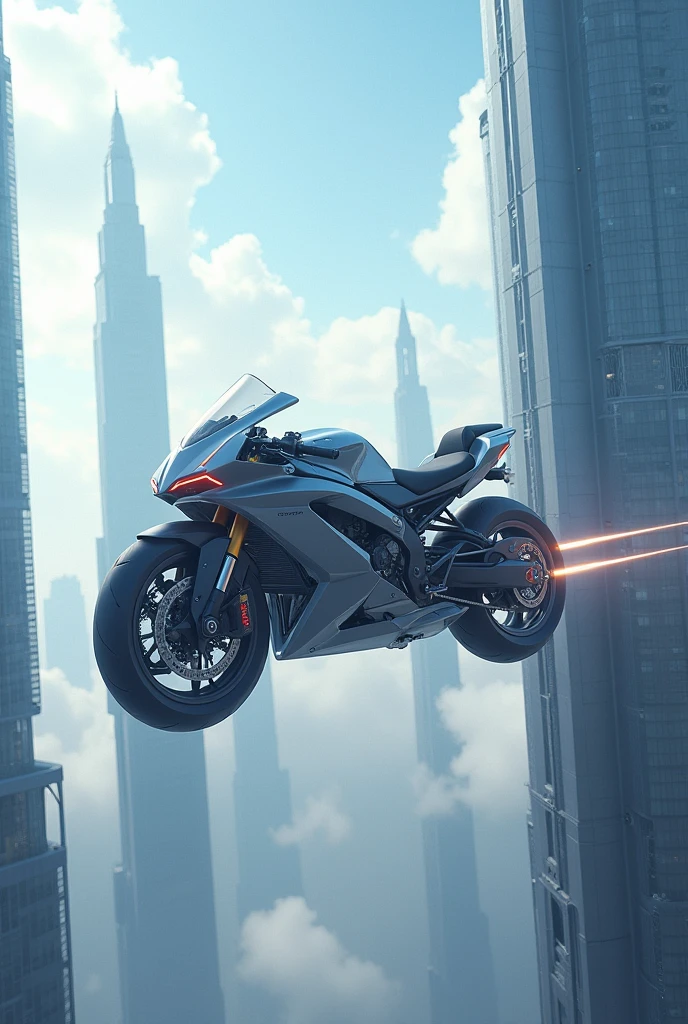 Future motorcycle, flying, clouds, cloudskratzer 