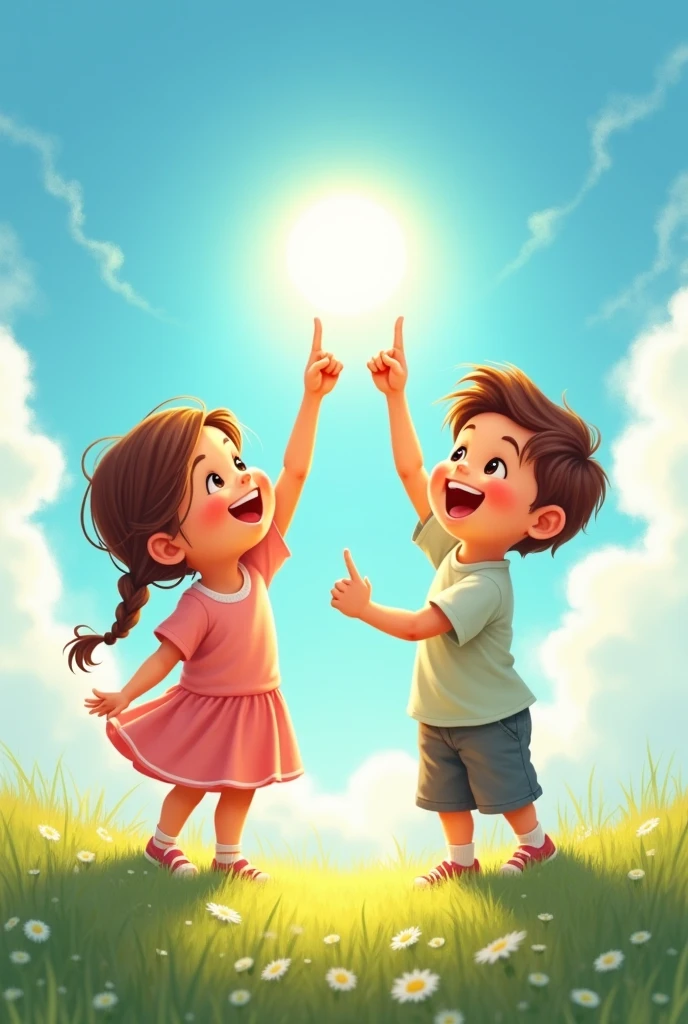 Two Kids holding their hands and I pointing sun with their fingers