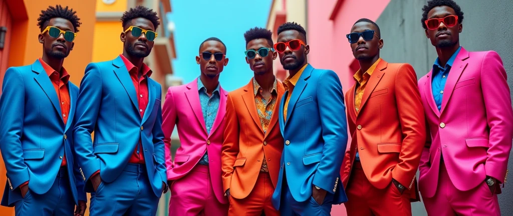 In background men with clothes wearing  bule pink redclothes