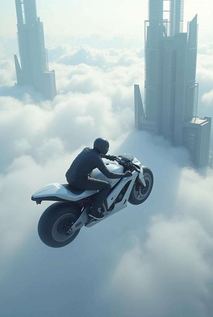 Future motorcycle, flying, clouds, cloudskratzer 