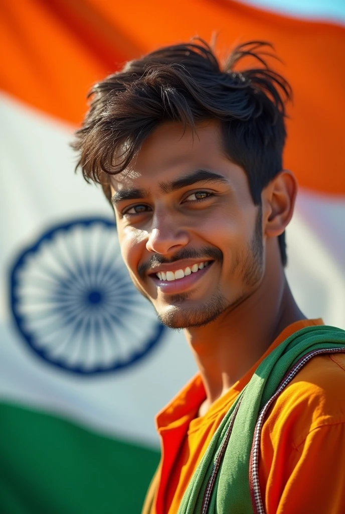 A 20 years old Indian boy Indian flag background
