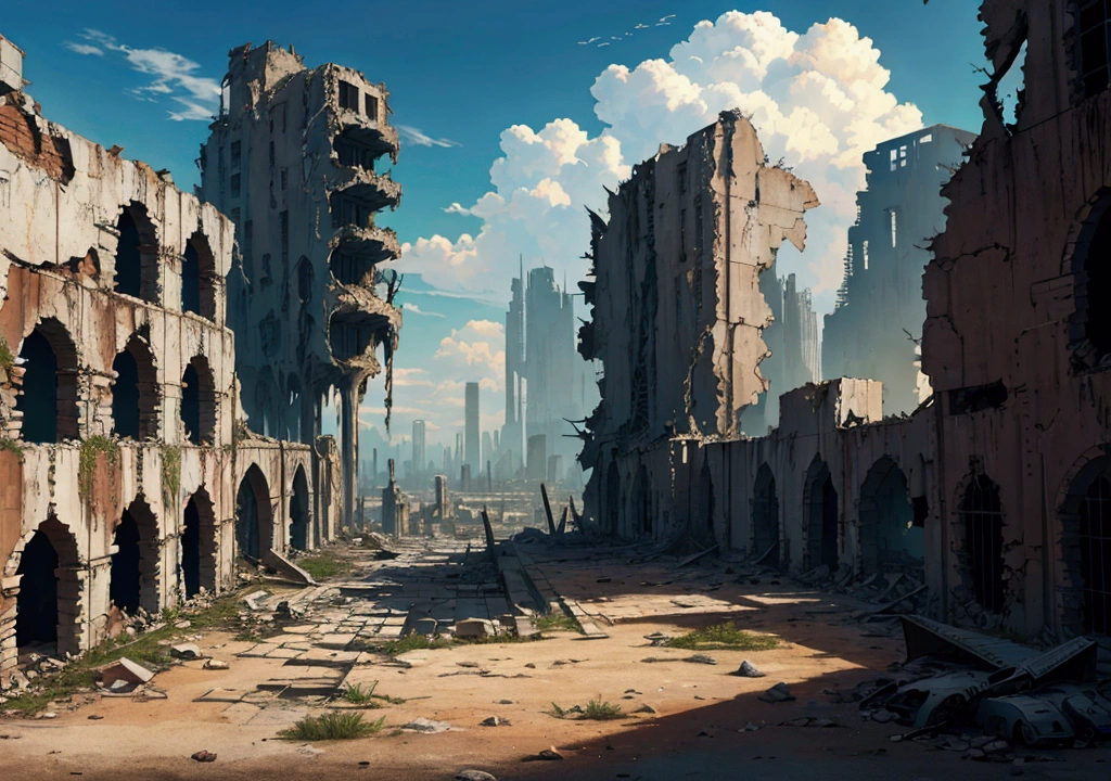 A scenery of a ruined city, sci-fi