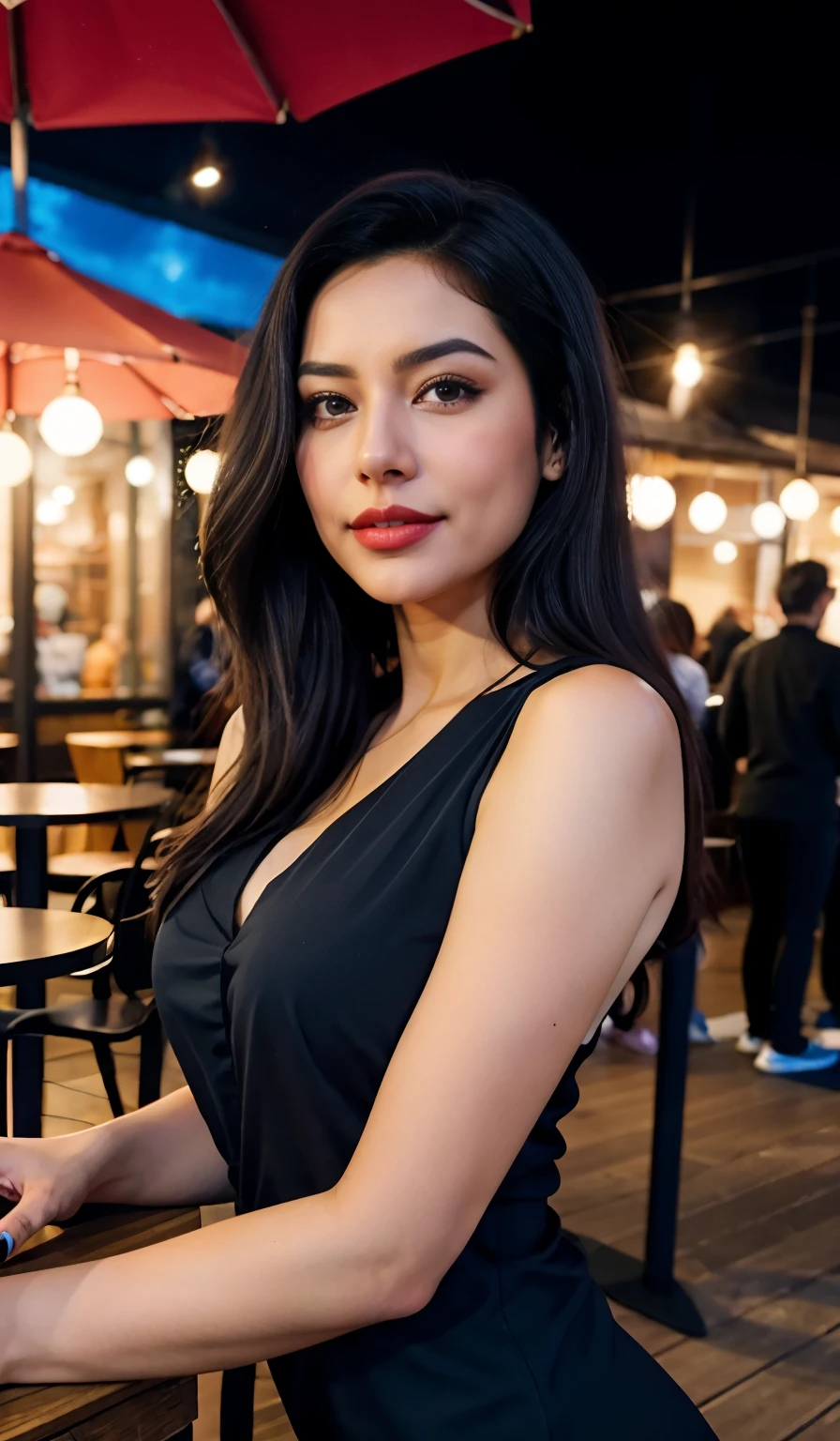 Indian cute girl ,having coffee at cafe,realistic photo,black hair, hair bobbles, yoga,wince, longeyelashes, solid circle eyes, light smile, ear blush, fang, ccurate, Surrealism, drop shadow, anaglyph, stereogram, tachi-e, pov, atmospheric perspective, 8k, super detail, best quality 4k,yoga dress,real life