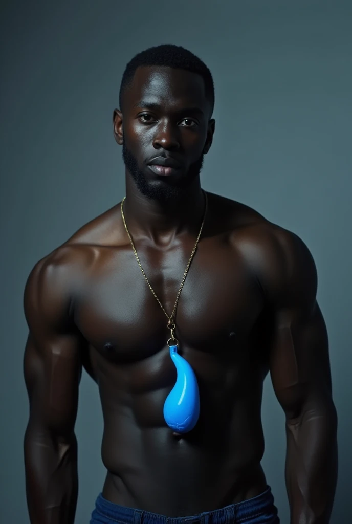 Generate me an image of a black man with a blue penis
