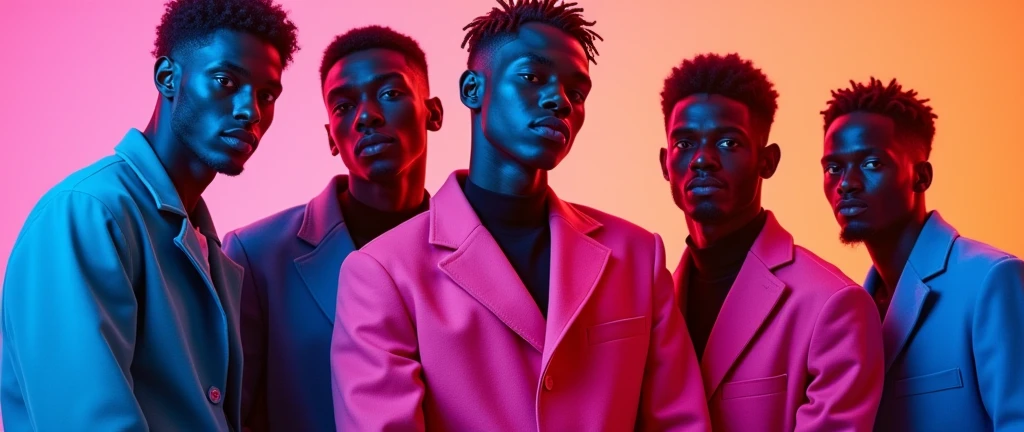 In background men skin tone bright with clothes wearing  bule pink  red 