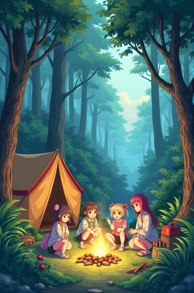 5 Anime Girls Camping in the Forest