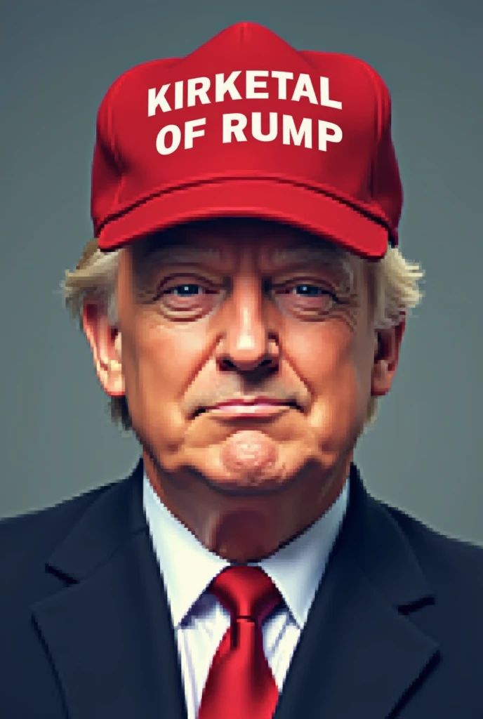 a pixelated man's face wearing a Donald Trump hat