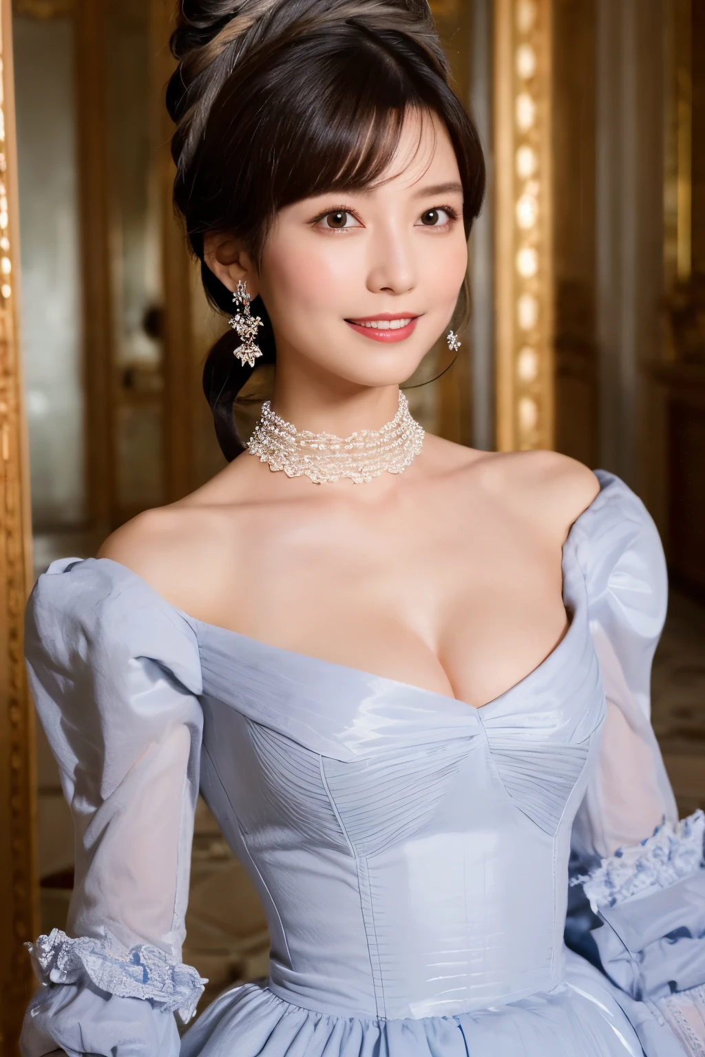 One Girl, (Becoming Marie Antoinette:1.3), (Gorgeous Princess Dresses), (Beautiful Japanese idol portrait photos), 
(RAW Photos, Highest quality), (Realistic, Realistic:1.4), masterpiece, 8K Portrait, 
Very delicate and beautiful, Very detailed, 2k wallpaper, wonderful, In detail, Very detailed CG unity 8k wallpaper, Very detailedな, High resolution, Soft Light, 
Beautiful detailed girl, Very detailed eyes and face, Beautiful and sophisticated nose, Beautiful details, 
(Photo taken in the Hall of Mirrors at the Palace of Versailles:1.3), Cinema Lighting, 
Perfect Anatomy, Slender body, Small breasts, Medium Hair, Dynamic Angle, A light smile, (full body)