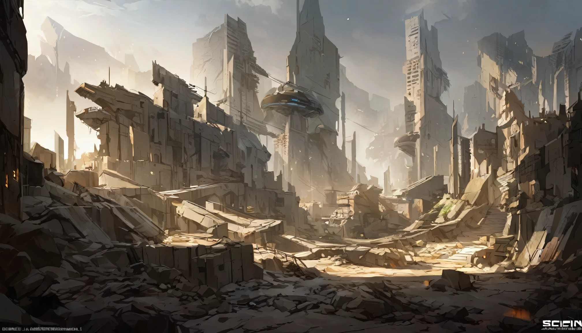 A scenery of a ruined city, sci-fi